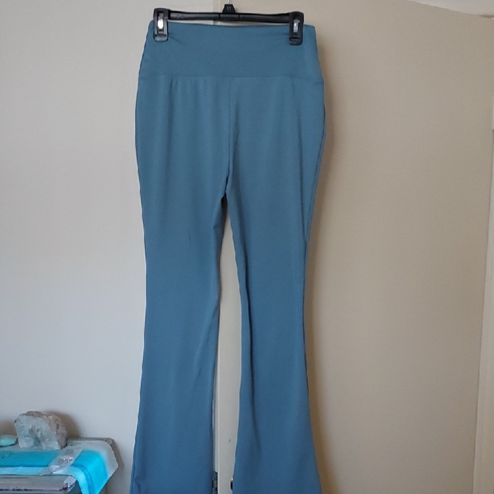 High-Waist Flare Pants in Dusty Blue